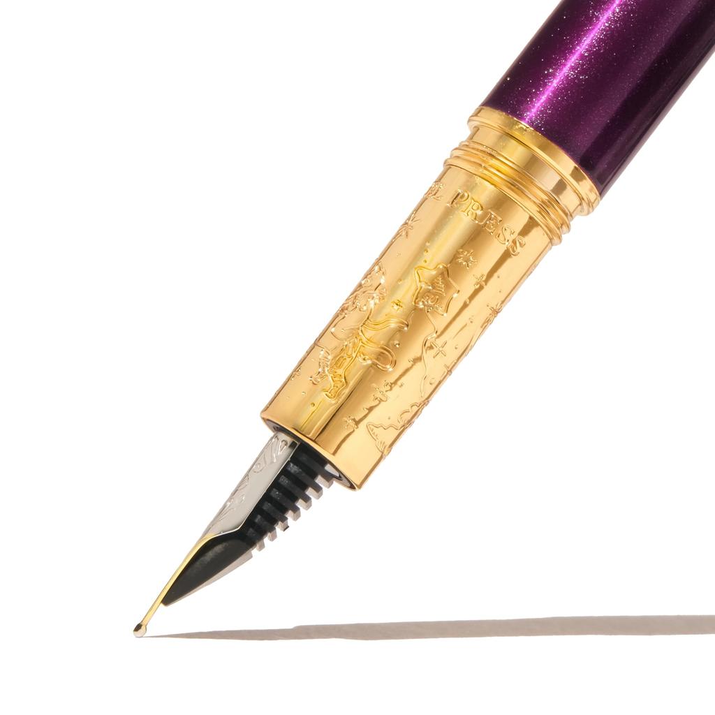 Ferris Wheel Bijou Fountain Whispers of Double Gold Sapphire Lacquer Steel Medium Nib Press, Pen, Twilight, Plated, Finish, Two-Tone Nib,