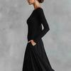 European and American 2025 Autumn-Winter New Collection: Elegant Women's Solid Color Wrap Dress with Boat Neck and Waist-Cinching Slim Fit.