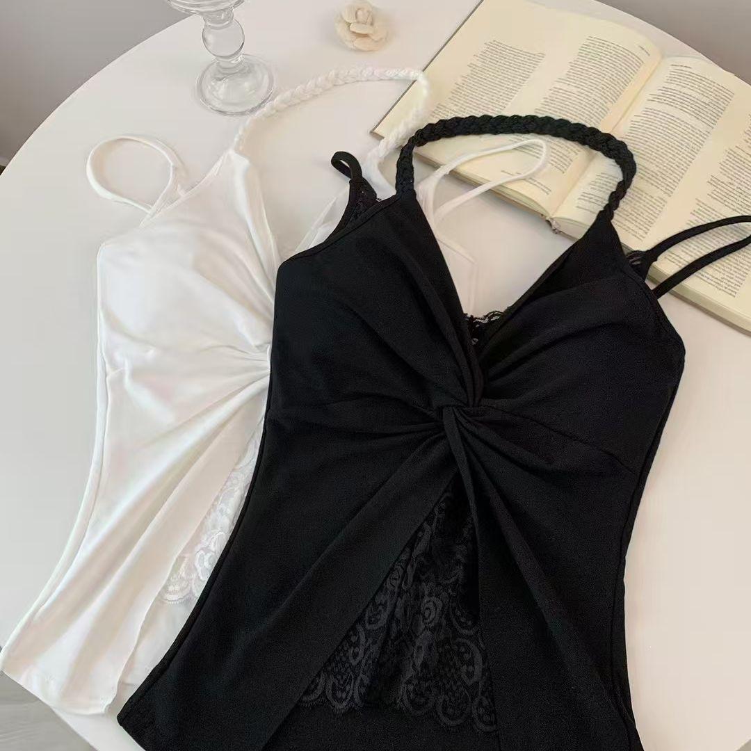

White Lace Twisted Strap Camisole - Sexy Summer Top L [100-125 lbs]