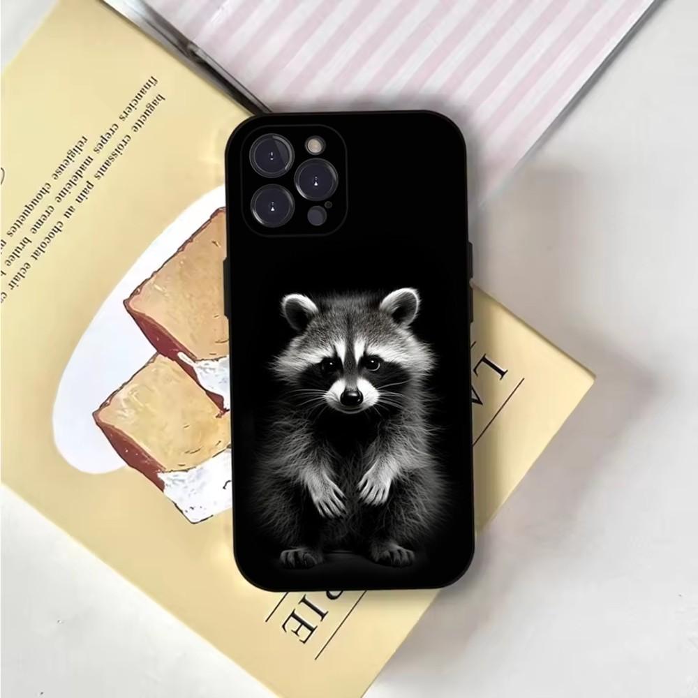 Cute Canvas Raccoons Phone Case For iPhone 16,15,14,13,12,11,Pro,X,XS,Max,XR,Plus,Mini Soft Black Cover