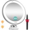 Auxmir 2025 Upgraded 20X Magnifying Mirror with Light, Makeup Mirror with 2-Level Lights, Vanity Mirror with Power Suction Cup and Tweezers, 360°