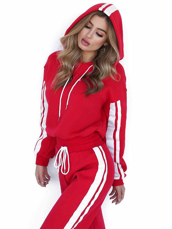 Women Casual Sweatshirt Sports Pants Hooded Cropped Sweatshirt