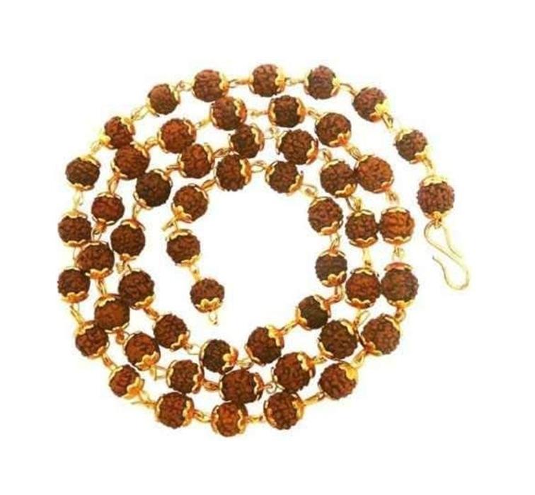 TreegoArt 5 Mukhi Golden Cap Rudraksha Mala Beads And Brass Gold Plated Cap Mala For Men Women - Pack Of 1 коричневый