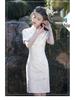 Petite White Retro Cheongsam 2025: Autumn High-End Short Dress for Girls