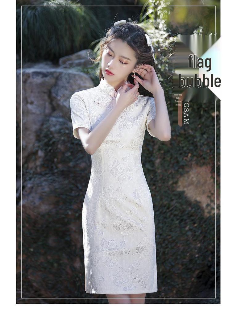 Petite White Retro Cheongsam 2025: Autumn High-End Short Dress for Girls