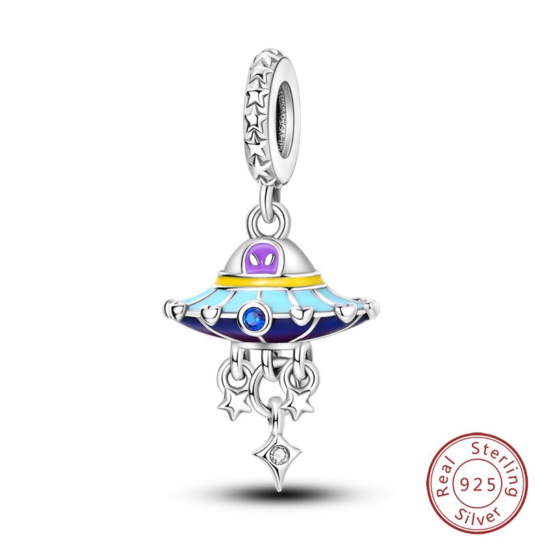 100% Copper Luminous Rabbit Astronaut Planet Spaceship Charms Beads Fit Diy Original Bracelets Necklace Jewelry