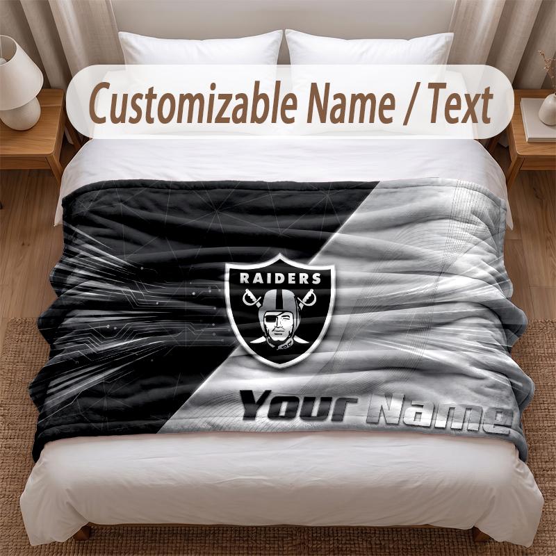 Las Vegas Raiders Bedruckte Flanelldecke Individueller Name Text Weiche Warme Decke für Schlafzimmer Feiertagsgeschenk