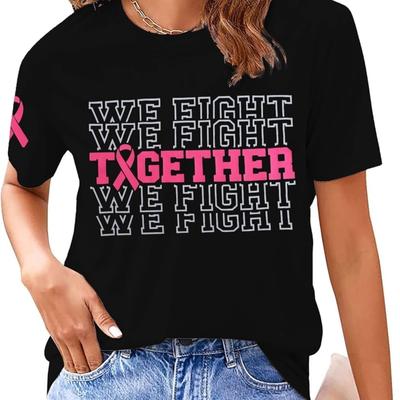 Koszulka Rak Piersi Kobiety Różowa Wstążka Świadomość T-shirt Survivor Raka Piersi Walczymy Razem Wojownik Krótki Rękaw Koszulka Top