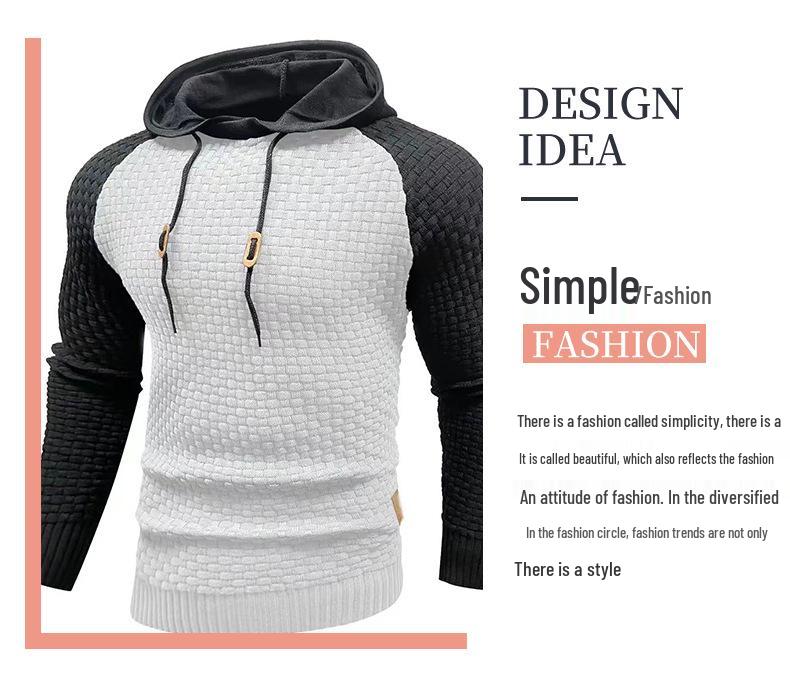 2025 Men's Color Block Plaid Slim Fit Hoodie - Casual Long Sleeve Knit Pullover