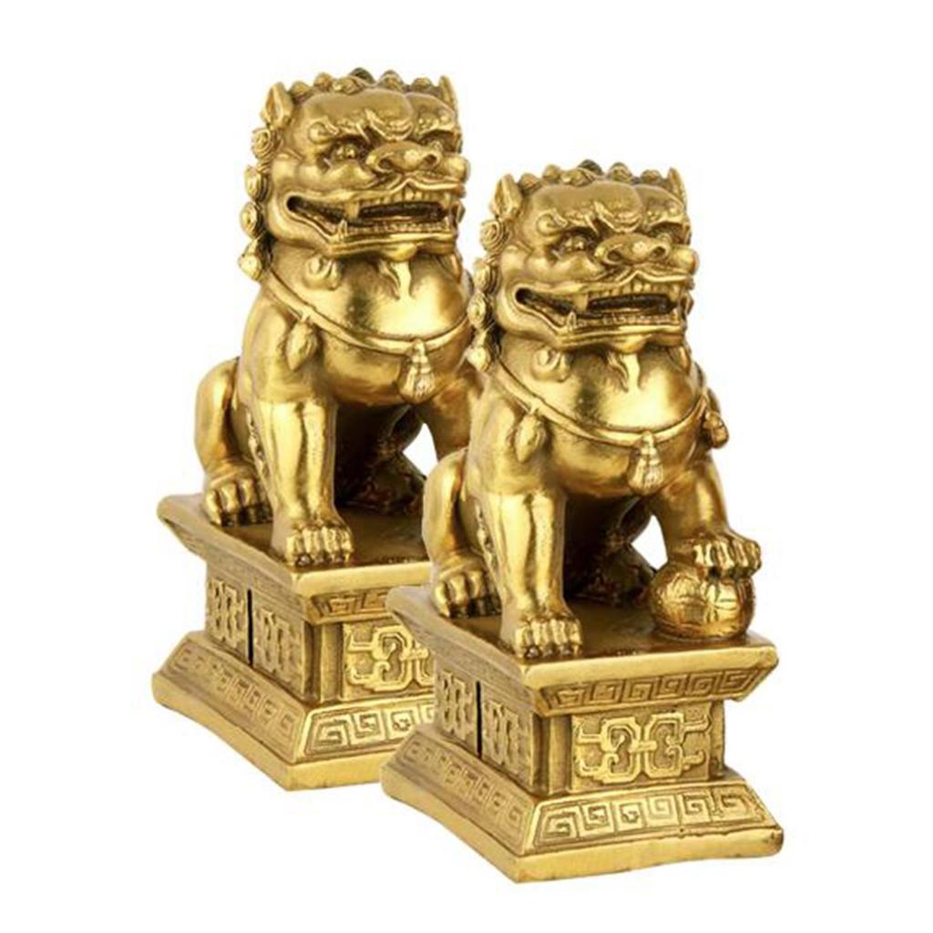 Lion Figurines, Desktop Decoration, Traditional Craft Multipurpose for , Polyresin, 2 Pcs.