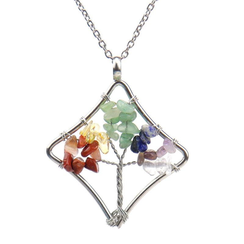 Handmade Winding Square Tree Of Life Necklace Gravel Crystal Pendant N92