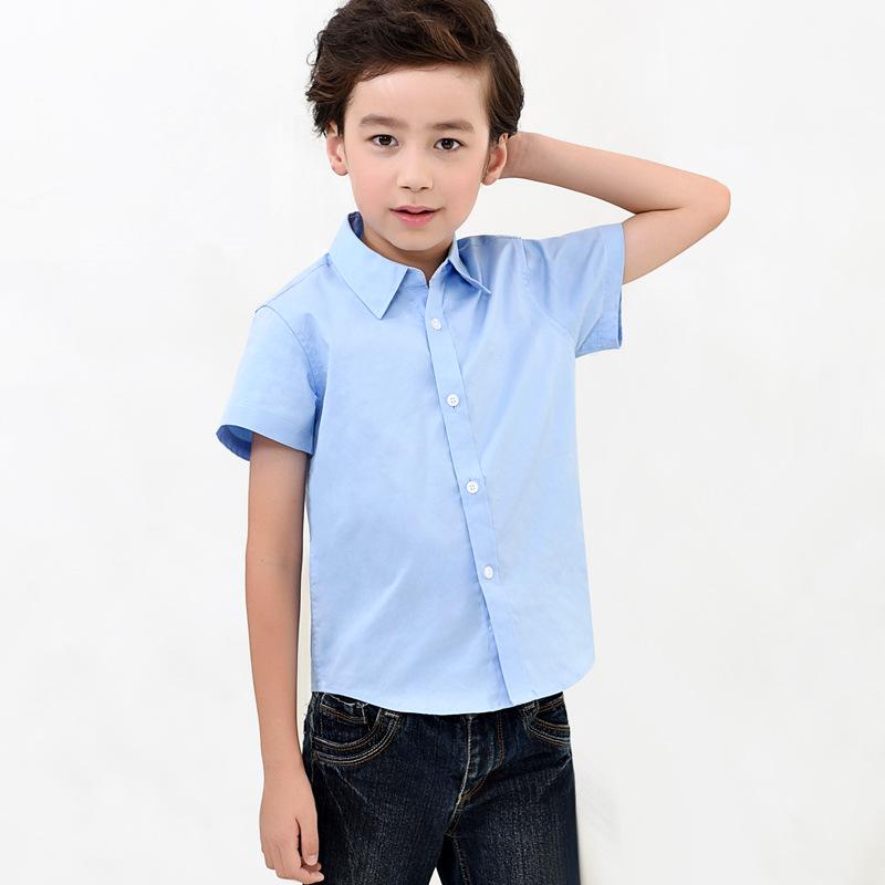 Cămașă albă de bumbac cu mânecă scurtă pentru băieți, pentru performanță uniformă școlară de vară