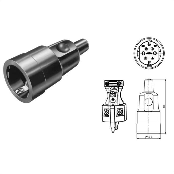 Bachmann 913.175 Fiche électrique femelle avec terre caoutchouc, silicone 250 V noir IP20