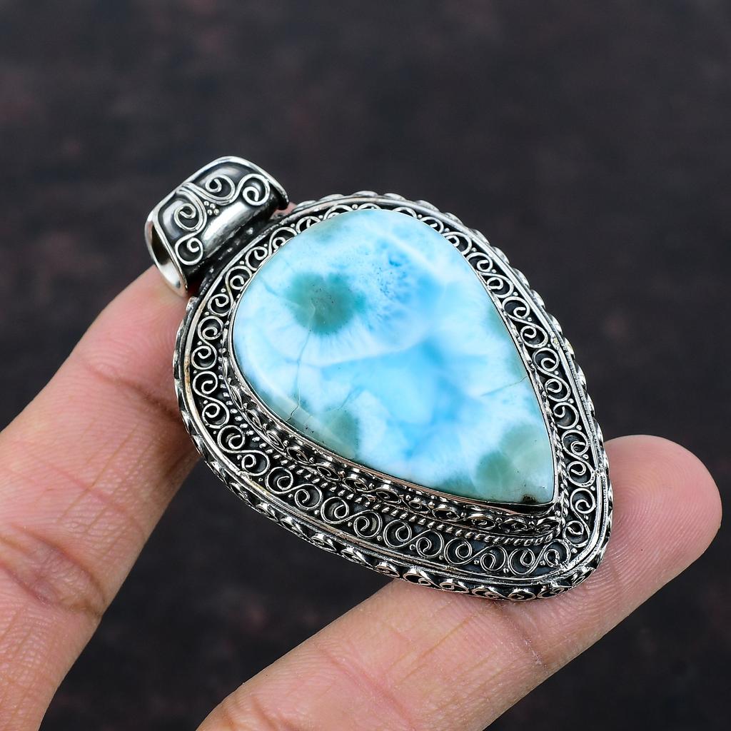 Pandantiv cu pietre prețioase Larimar Pandantiv vintage Pandantiv din argint 925 Bijuterii naturale Larimar Pandantiv lucrat manual Cadou de logodna Pandantiv delicat