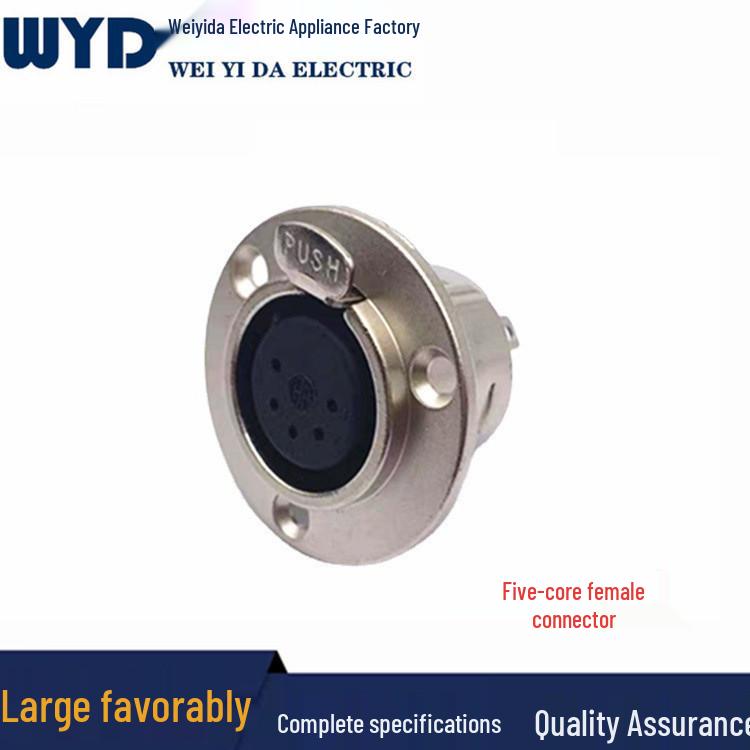 Nickel-Plated Copper Core 5-Pin Female Round Cannon Microphone Socket