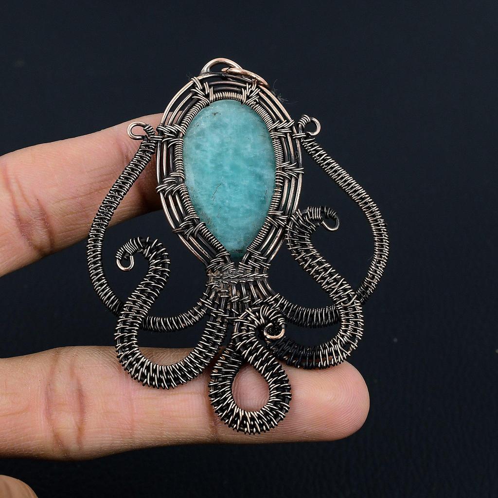Amazonite Pendant, 999 Copper Wire Wrapped Silver Pendant Handmade Gemstone Jewelry, Gifts For Wife Brand New Pendant
