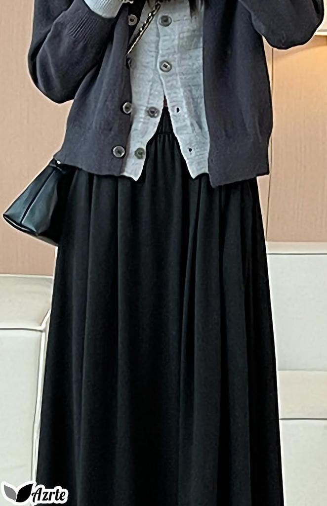Azulte Warm Maxi Winter Solid Color with Relaxed Cold Weather Daily Size M Women's Fleece-Lined Skirt, Long, Warmth, Pockets, Wear, Commuting,