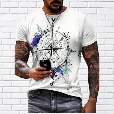 New Summer Men's Fashion T-shirt Compass Ship Spear Printed Men's T-shirt Top