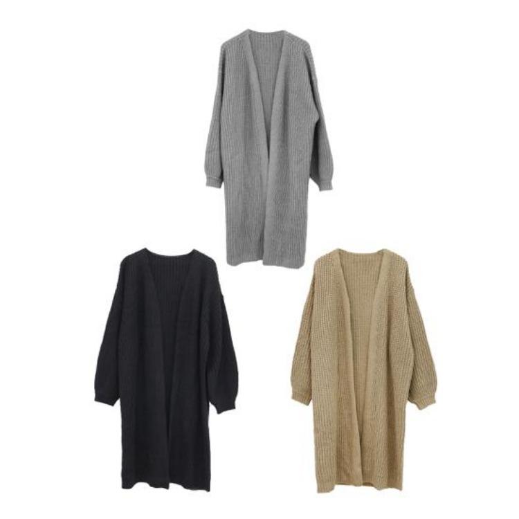 Women Knitted Cardigan Jacket V Neck Open Front Long Sleeve Solid Color Knit Sweater Coat Daily Wear