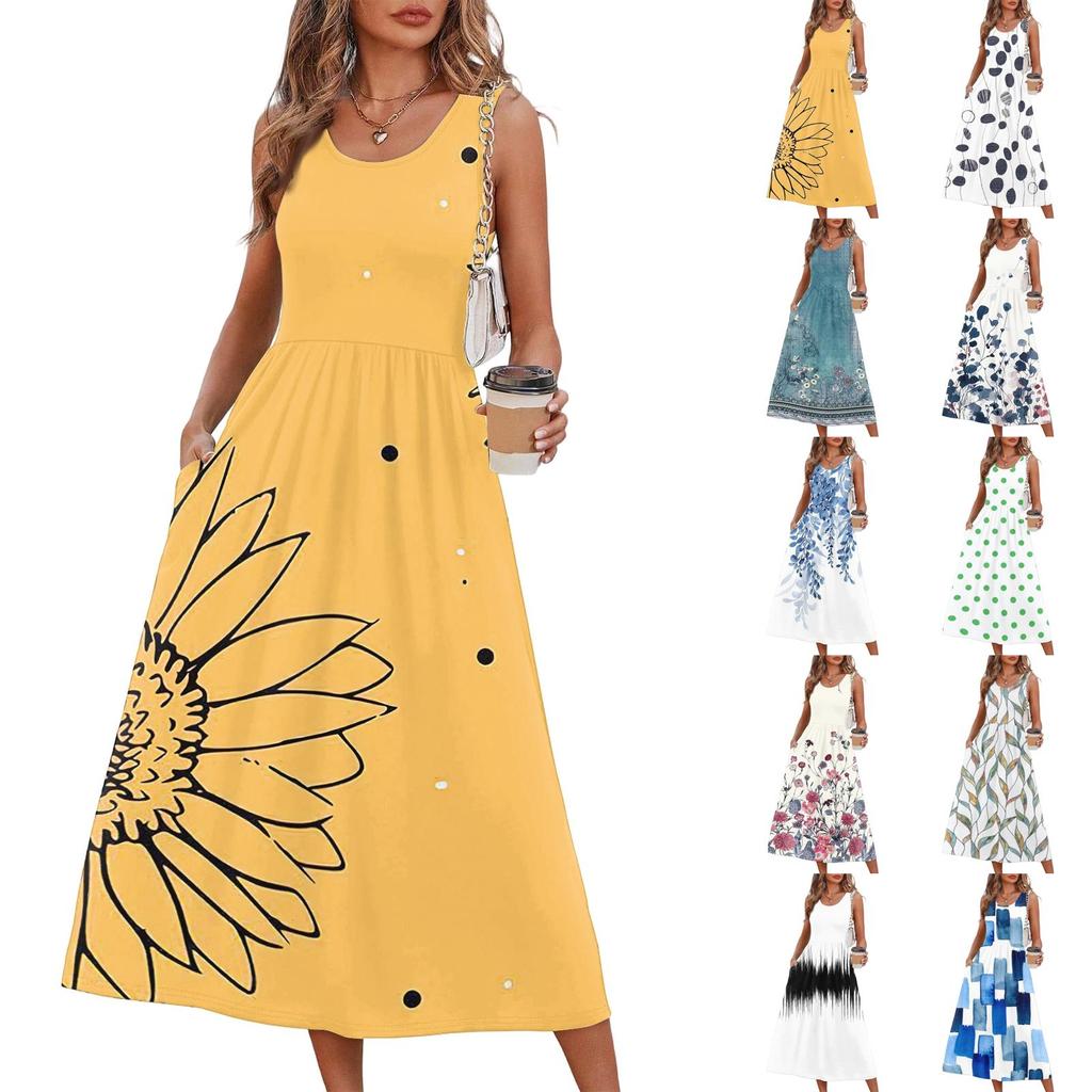 Modisches Damen-Sommerkleid, elegante Freizeitkleidung, Strandurlaub-Sonnenrock mit Taschen