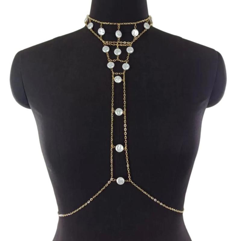 

Nacreous Neck Chain Luxurious Necklace Modern Coin Collar Jewelry Elegant Crossover Shoulder Chain Body Chain 1