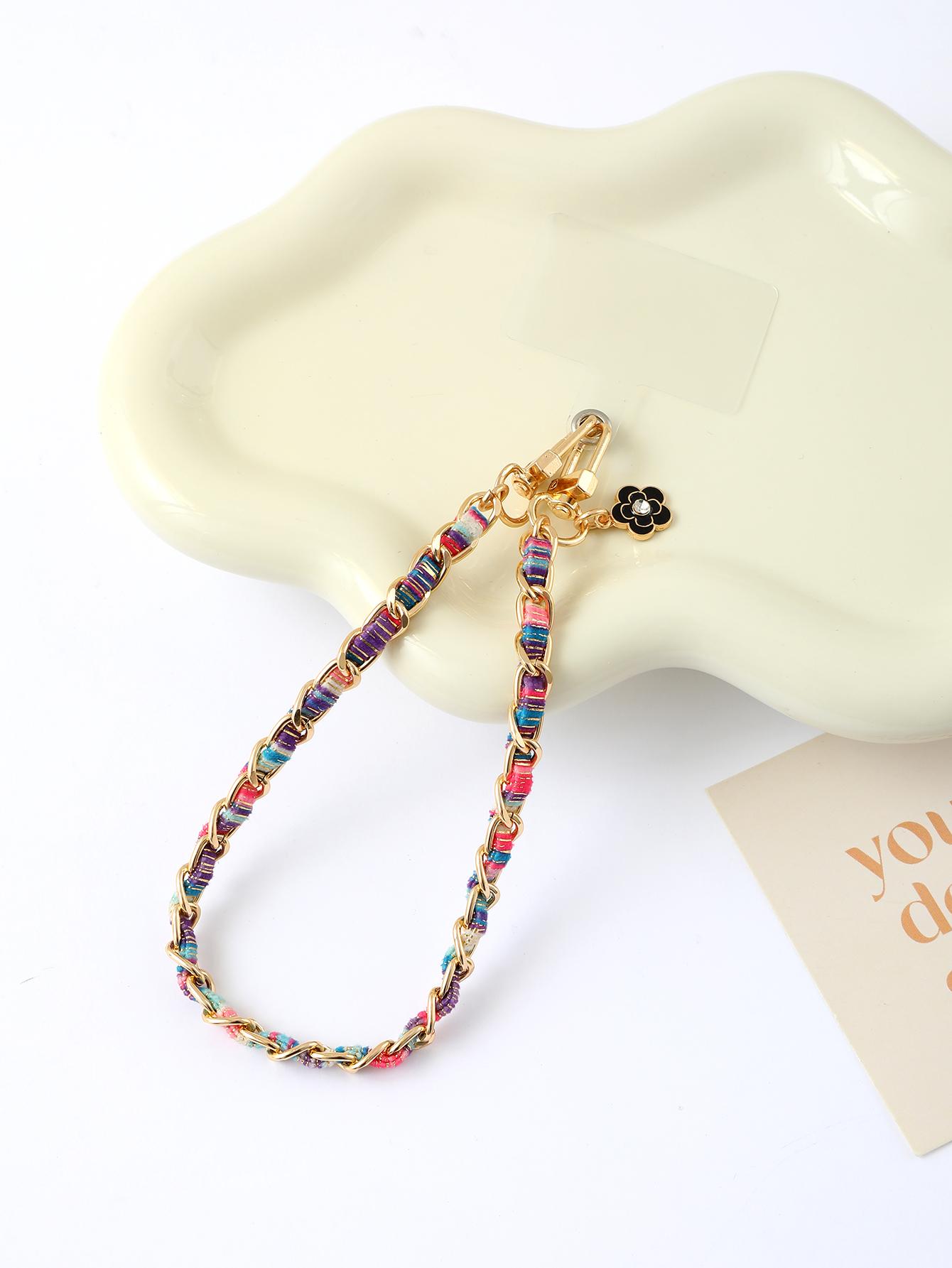 

Multi Colored Small Fragrant Style Hand Woven Painted Cloth Strip Versatile Mobile Phone Chain Pendant With Transparent Card Nylon / Cotton