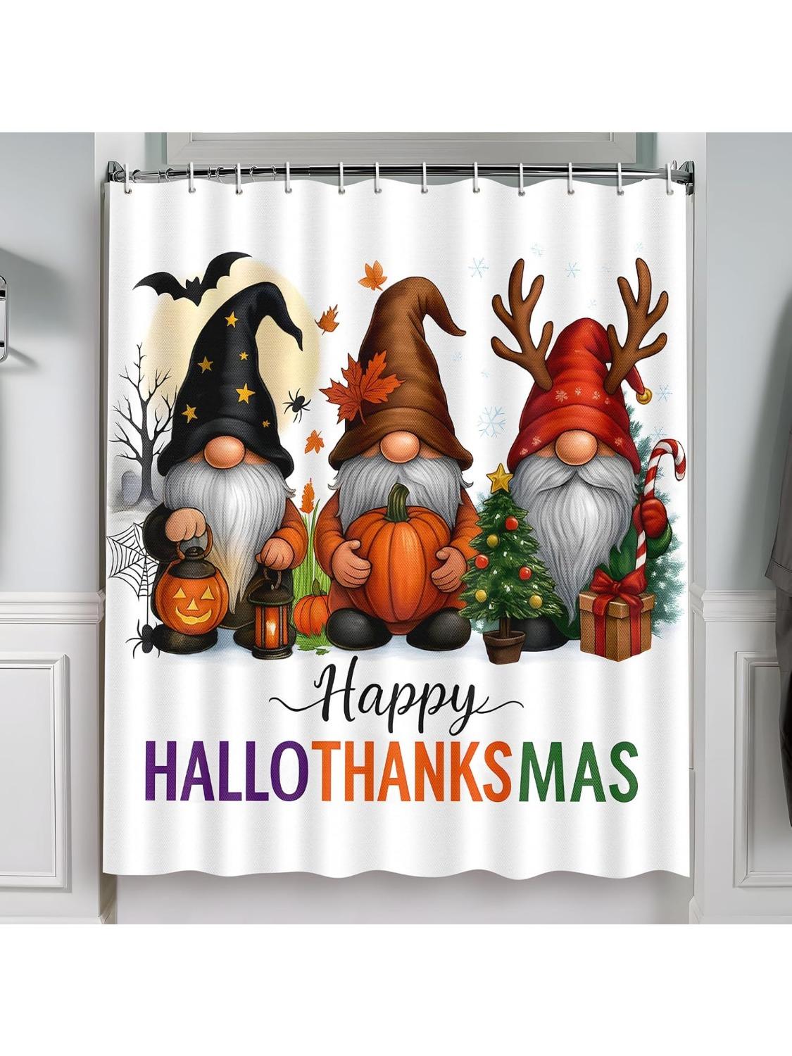 

Шторка для душа на Хэллоуин для ванной комнаты с гномами, на тему Хэллоуина, Дня благодарения и Рождества, с 12 крючками, 72 x 72 дюйма. Декор. 90x180CM