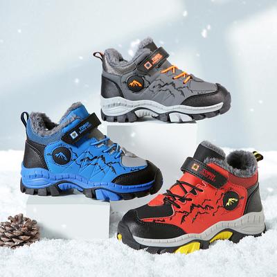 Zapatos cálidos de invierno para niños, zapatillas de deporte cálidas más algodón para niños, botas impermeables de cuero antideslizantes, zapatos de escalada para senderismo para adolescentes