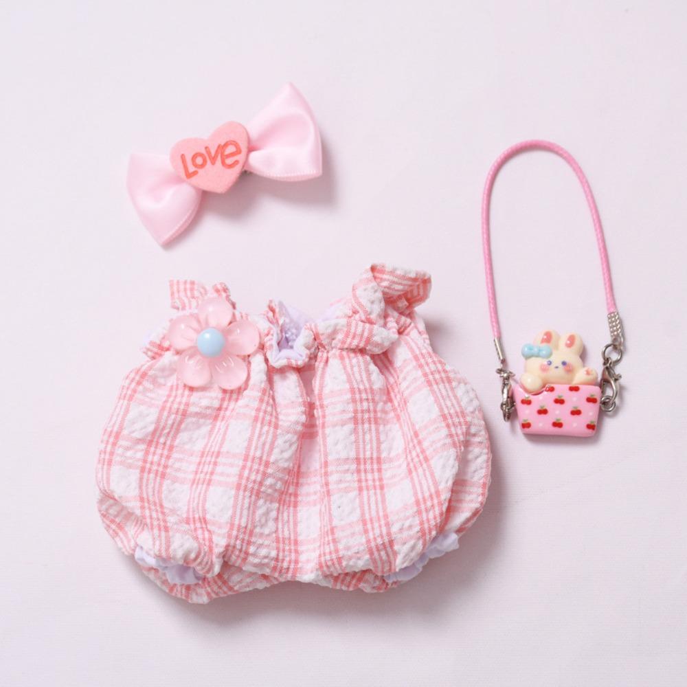 

Handmade Labubu Doll s Cloth Plaid Overalls 17cm Plush Dolls Clothes Kids Girls Toys Style 1