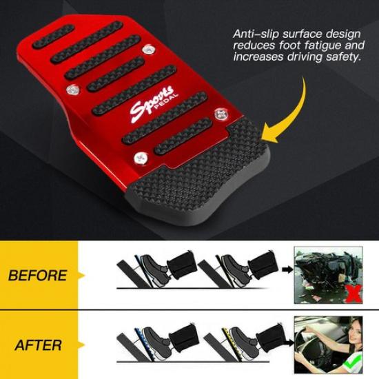 3PC Universal NonSlip Transmission Manual Foot Pedal Brake Cover Pad Red Durable