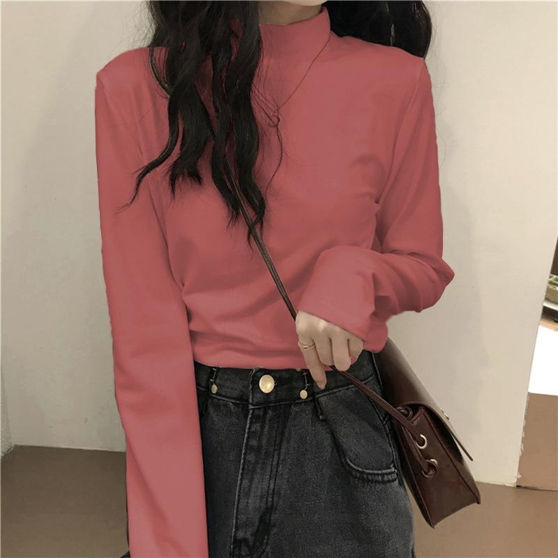 Autumn Long Sleeved T-shirt Women's Half High Neck Inner Top