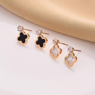 Classic Four-Leaf Clover Titanium Steel Earrings Rose Gold Female Tide Net Red Does Not Lose Colour Anti-Allergy Earrings