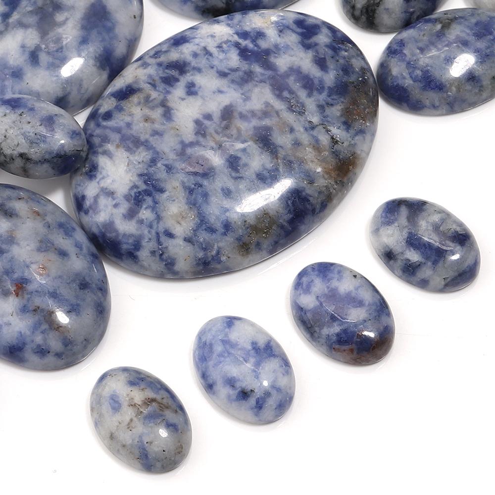 2-10 Stück Naturstein Cabochon Blaupunktstein Oval Flachrückseite Cabochon Lose Perle Für Schmuckherstellung DIY Ring Halskette Zubehör