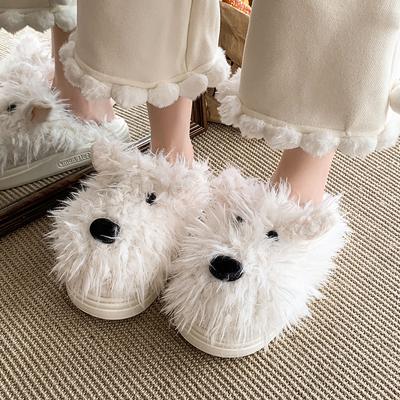 Mode Nouvelles Pantoufles d'Hiver en Peluche pour Femmes Chaussures en Coton en Peluche Chien Dessin Animé Mode Pantoufles d'Intérieur Chaudes pour la Maison Antidérapantes Chaussures en Coton Décontractées