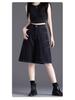 Women's Black Denim Mid-Calf Shorts - Summer 2025 Collection, Lightweight, Loose Fit, Five-Point Wide Leg Style