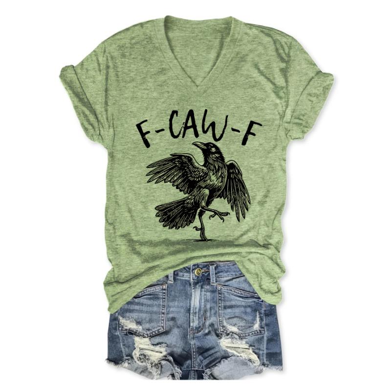 

Summer fashion casual F caw f2 letter crow print T-shirt women s V-neck short sleeved shirt S