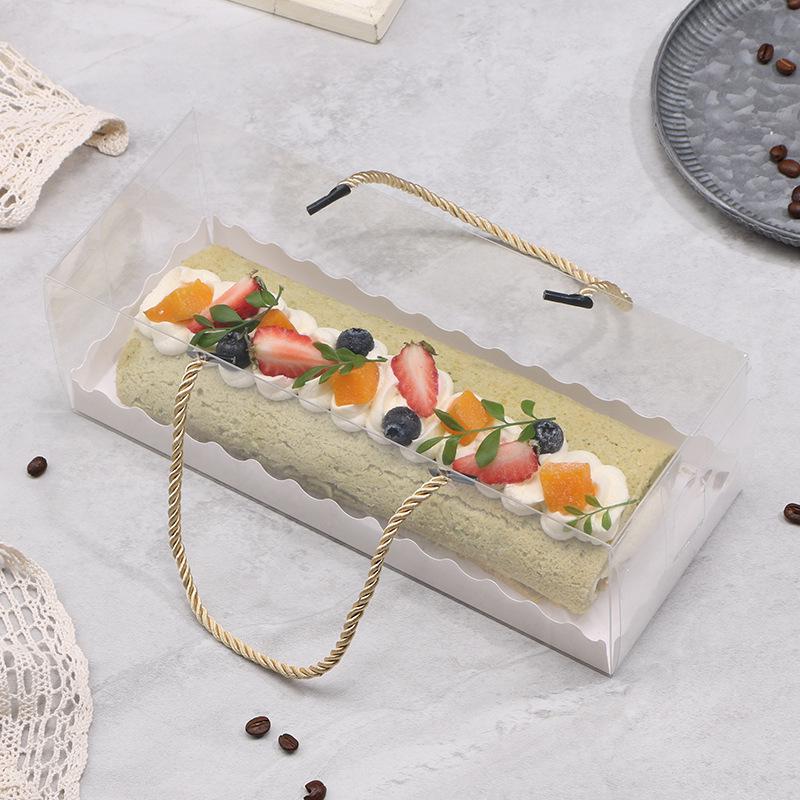 Transparent PET Swiss Roll Cake Box with Handle