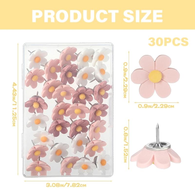 Elegant Flower Thumb Tacks set Flower Pushpins set Flower Shape Push Pins Multiple Use for Cork Boards & Bulletin Boards