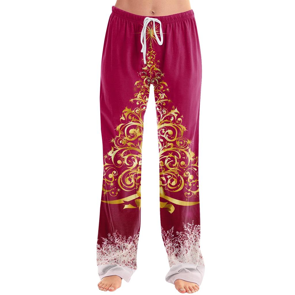 Women's Christmas Print Casual Pants with No Pockets for Holiday Wear