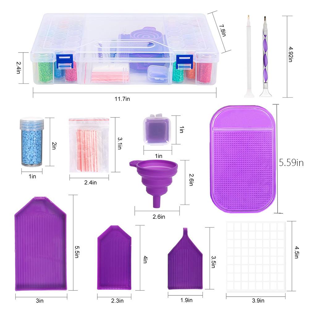 119pcs 5D DIY Diamond Painting Tools Container Case With 40 Slots Storage Container Box,drill pen,Clay ,Tray and Funnel Kits