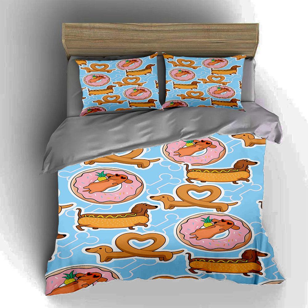 Dachshunds Donuts Hearts Bedding Duvet Cover Sets Duvet Covers Pillowcases Gifts (1 * Duvet Cover 2 * Pillowcases, Without Duvet Insert)