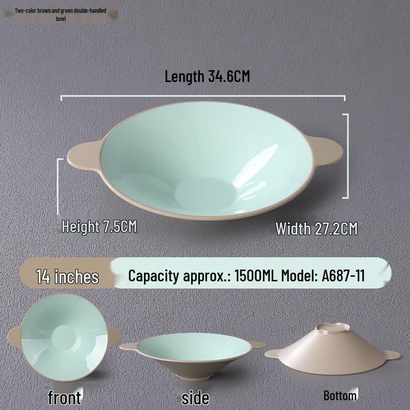 

Creative Double-Ear Spicy Hot Pot Bowl - Large Imitation Porcelain Plastic for Luosifen, Maocai, Ramen, and Noodle Soups.