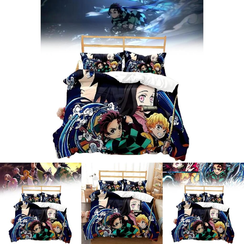 Demon Slayer Quilt Cover Set With Reactive Printing And Brushed Material For Modern Bedroom Decor