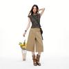 Trendy Summer Vintage Khaki Draped Loose Casual Cropped Capri Pants For Women Versatile Loose Straight Slimming Daily Bottoms