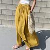 Women Pants Solid Color Side Pockets Temperament Elastic Waist Wide Leg Trousers Streetwear