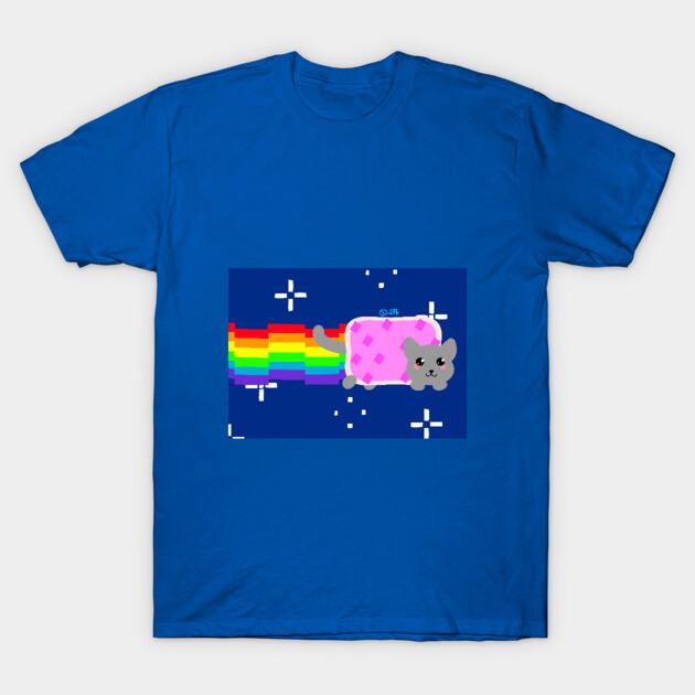Asian Size Men Black Print T-shirt Nyan Cat ! No-Cut Print Cotton Tshirt 2XL
