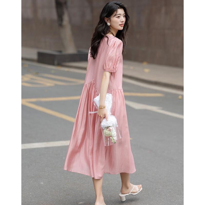 Women's Summer Asymmetric Puff Sleeve A-Line Dress