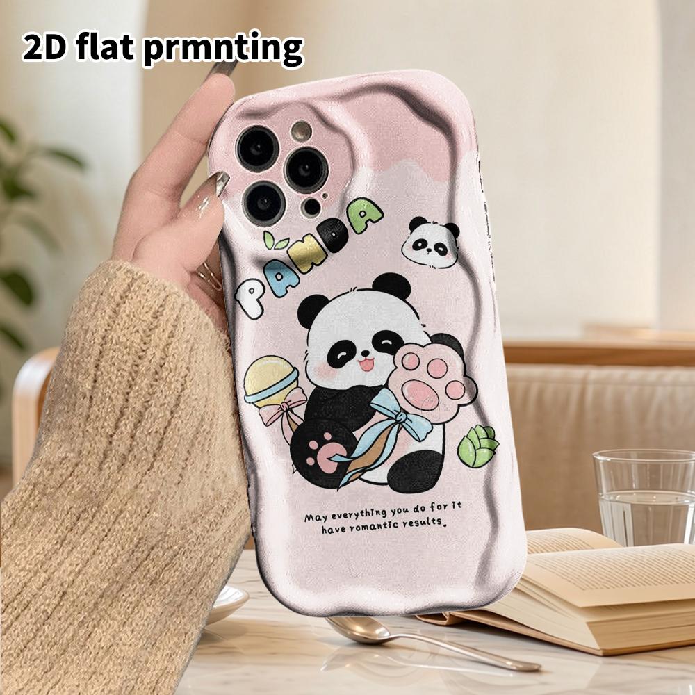 Phone Case: 2D Flat Design Suitable for iPhone 18 17 16 15 14 13 Pro Film Protective Case, Couple Style, Holding a Lollipop Panda, Christmas and Hallo