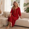 Loose Maxi Dress for Women,  3/4 Sleeve Button Up V Neck Casual Long Dress, Summer Flowy Beach Sundress