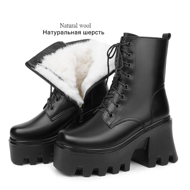 Fashion AIYUQI Women Ankle Boots Platform High Heel 2025 Genuine Leather Wool Warm Winter Boots Women Lace-up Fashion Biker Boots Women